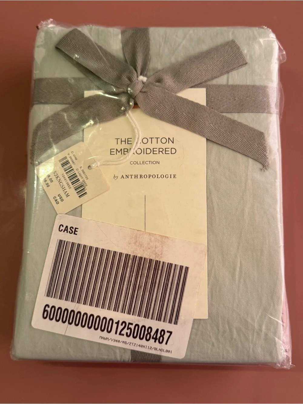 Anthropologie Maeve Liet Cotton Sateen Embroidered Shams, Set of 2, Sage Green